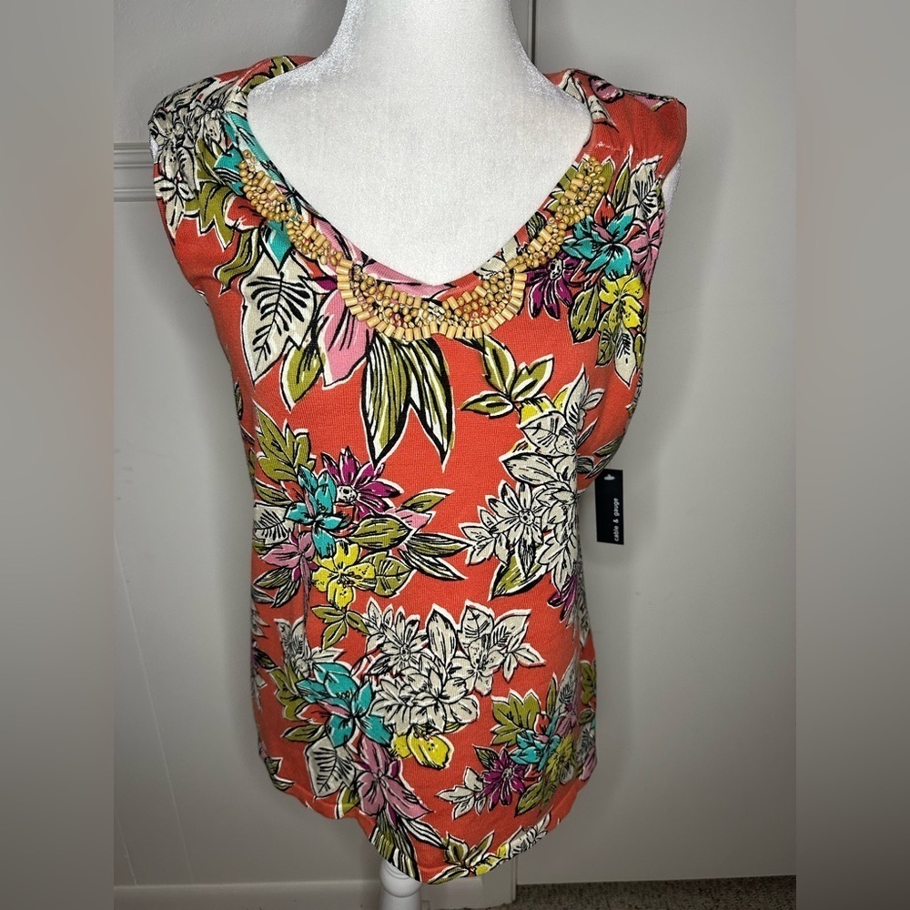 Cable & Gauge Multicolored Embellished Blouse with Ruffled Sleeves size XL